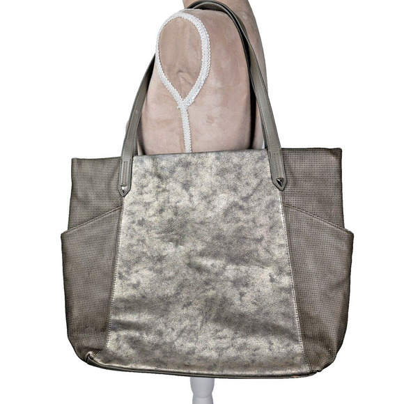 STELLA & DOT Bleecker Tote Handbag Metallic Tan Gold Leather Large Purse - Picture 1 of 13